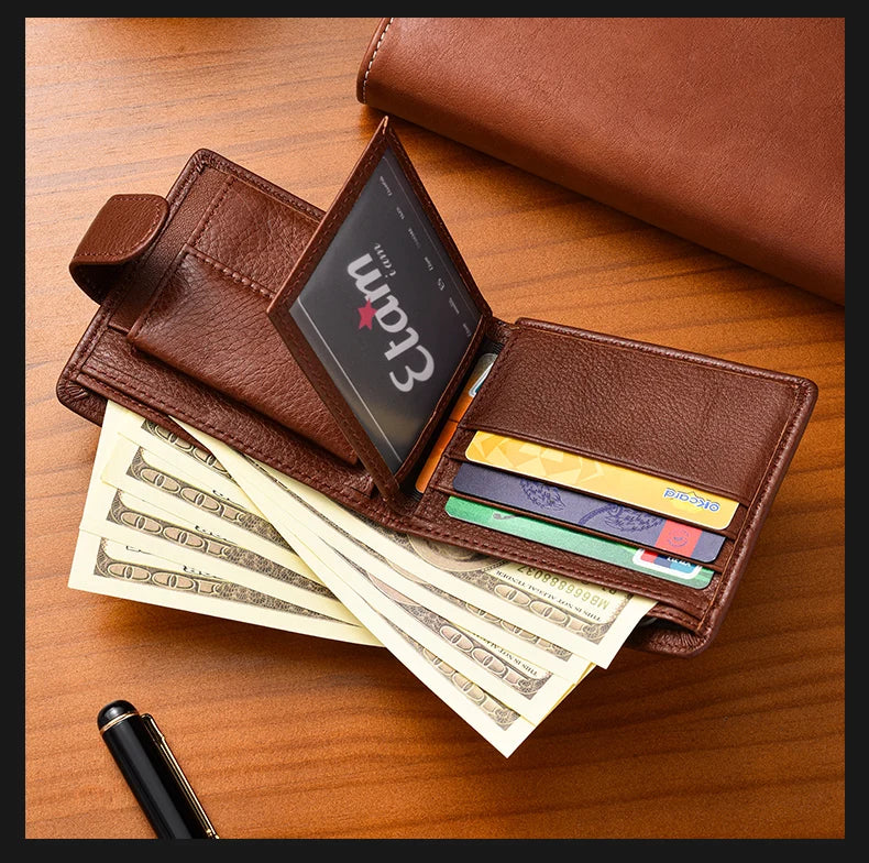Genuine leather Men's Wallet Classic Style Short Multi-Card Wallet Coin Pocket Wallet High-End Minimalist wallet for Men