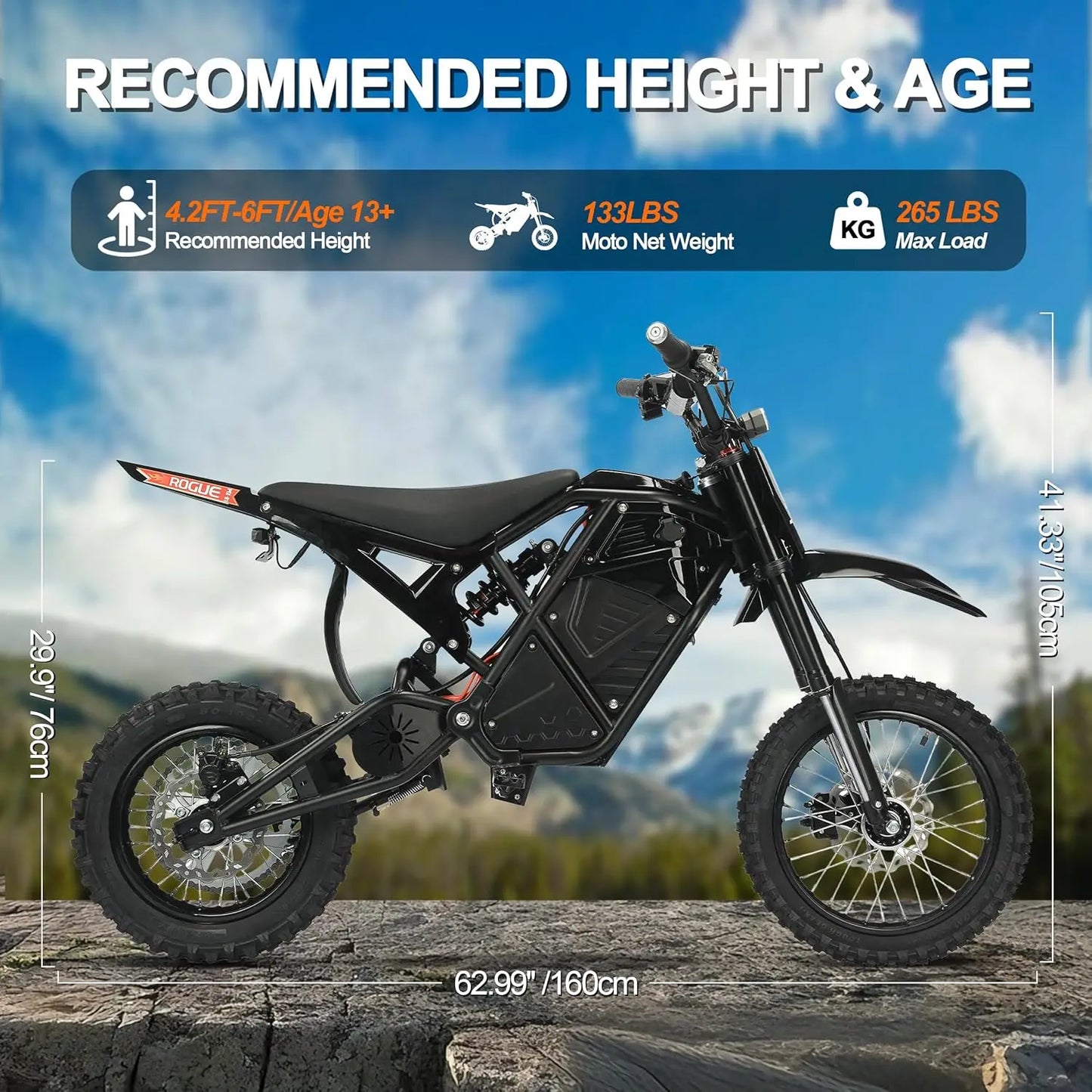 Electric Dirt Bike for Teens & Adults, 3500W 3 Speed Modes (Max 37.5MPH) 48V 23AH, 14"/12" Tire Off-Road EBike,, Customized