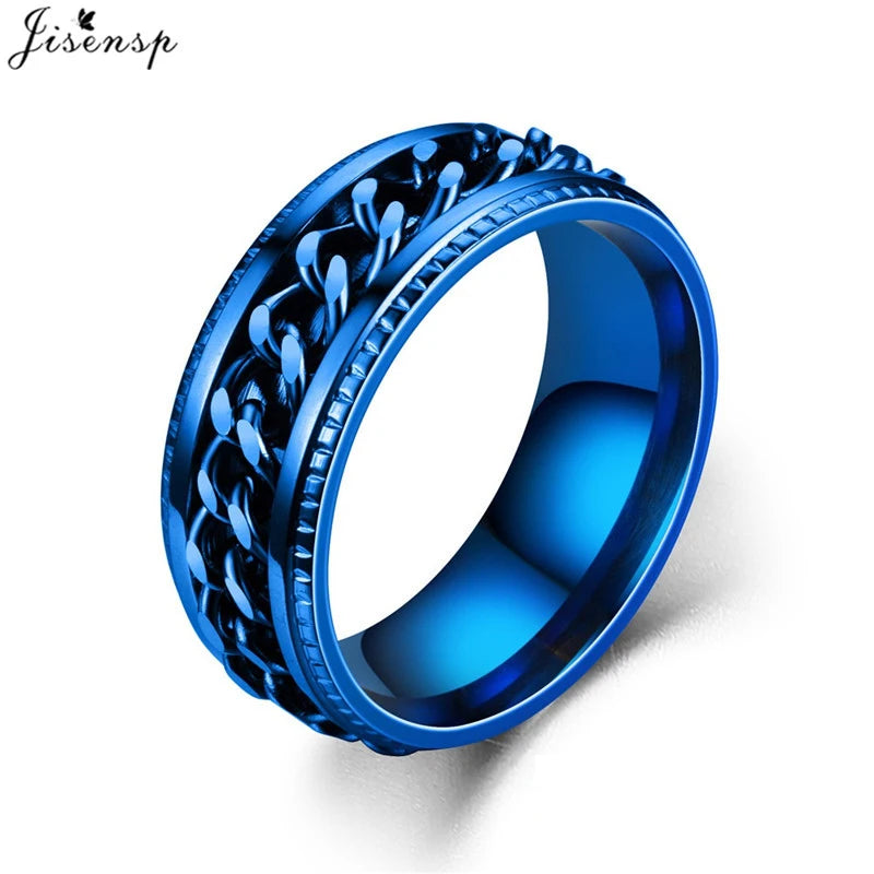 Stainless Steel Rotatable Chain Ring for Couples Jewelry Spinner Fidget Release Anxiety Ring Multifunctional Anillos De Ansiedad