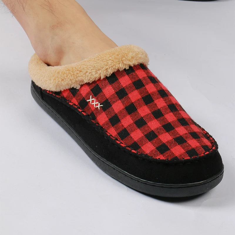 Men Slippers Memory Foam Slippers for Men Home 2024 Winter Non Slip Male House Shoes Stripe Couple Casual Indoor Plush Shoes