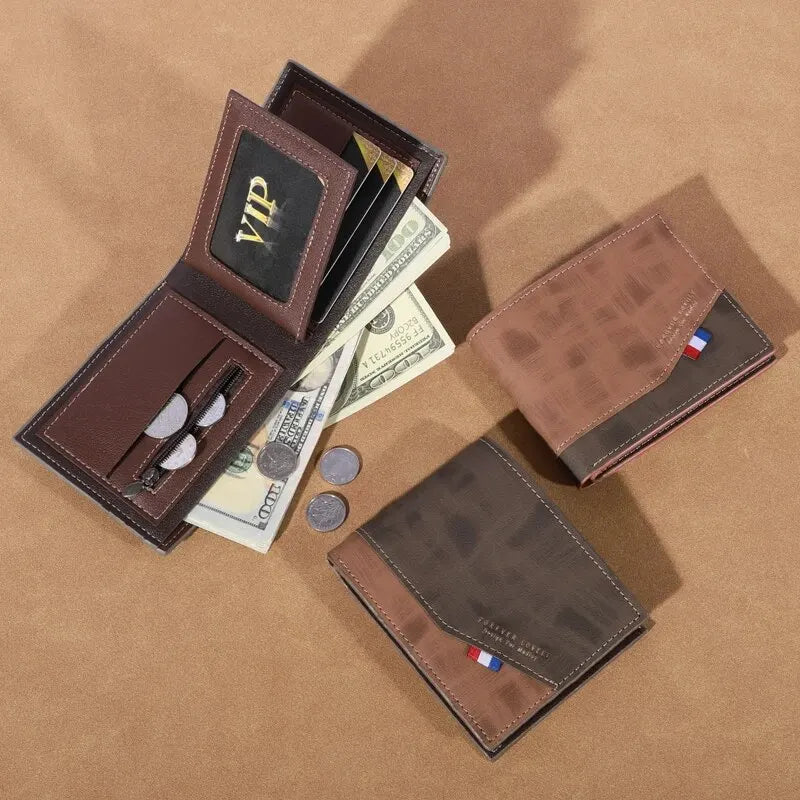 Men's High-capacity Leather Wallet, Small Multi Slot Photo Wallet for Coins, Vintage Wallet