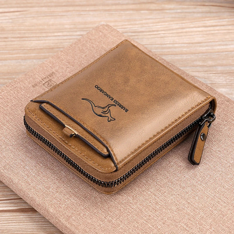 Leather Wallet	for Men Fashion Cardholder Men's	Luxury Designer Purse with Zipper	Card Holder Short Money Bag Man Gift Mens
