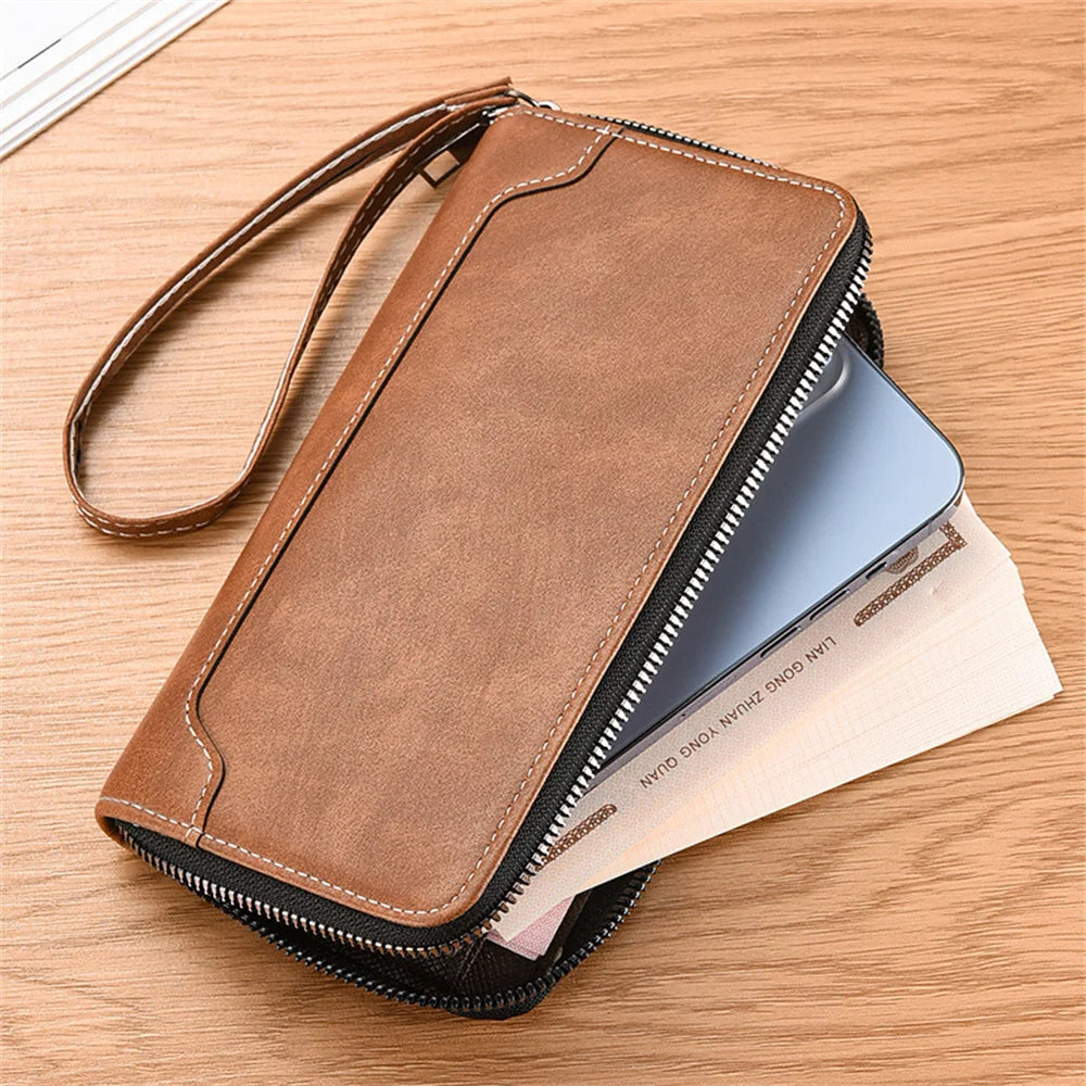 Men's PU Leather Long Wallet Large Capacity Phone Bags Multi Card Business Clutch Bags Male Travel Zipper Coin Purses