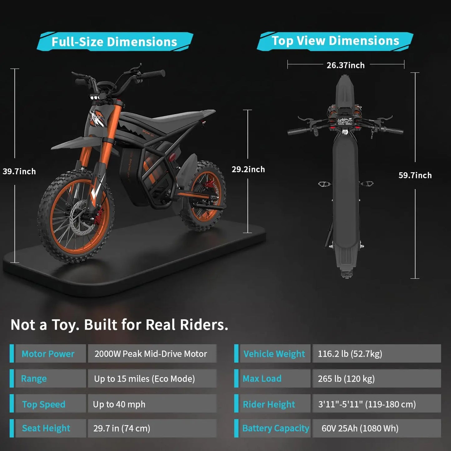 3000W Electric Dirt Bike 50MPH 25in Fat Tire Dual Removable 60V Battery All-Terrain Off-Road Snow Sand Adult Teen Custom