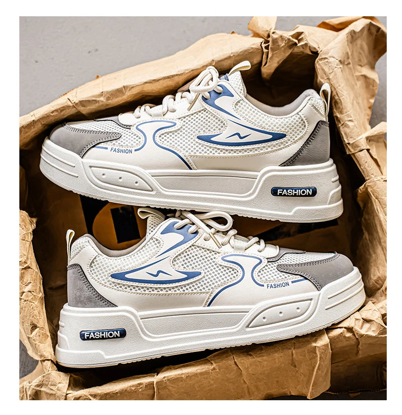 Men's Sneakers for Spring and Summer Are Breathable Fashionable Low-top Round-toe Lace-up and Color-blocked Sports Shoes