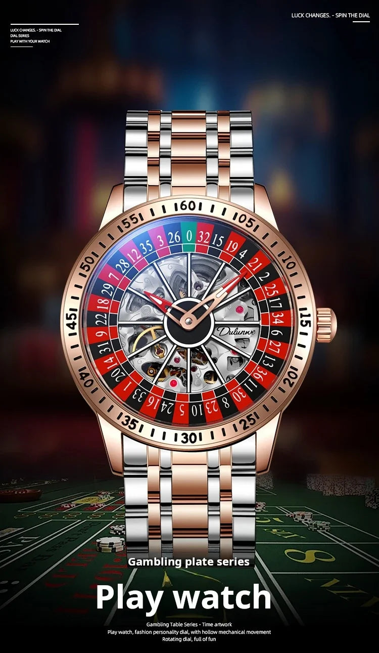 Men Mechanical Watch Automatic Luxury Gambling Rotating Plate Dial Wristwatch Man Casual Waterproof Luminous Clock Reloj Hombre