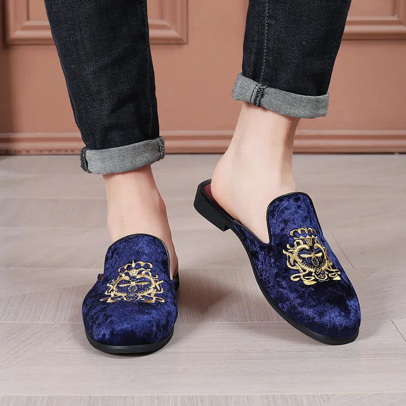 2025 New Male Casual Mules Moccasins Breathable Loafers Men's Tassels Half Slippers Suede Leather Shoes Zapatos Hombre