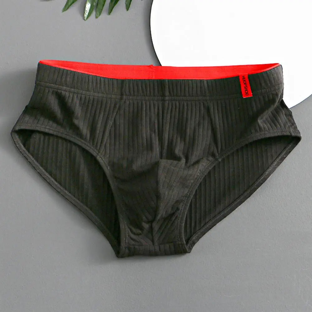 Men Briefs Mid Waist Elastic Soft Breathable Anti-septic U Convex Striped Solid Color Casual Men Underpants underwear men