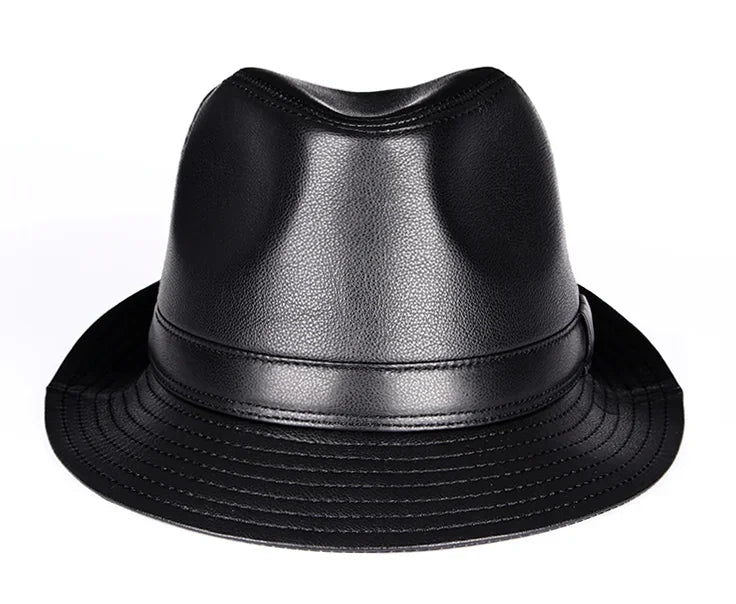 Real Leather Quality Genuine  Jazz Fedora Gentleman  SheepSkin Short Brim Black/Brown Hip Pop Fitted Top Hat Male Shows