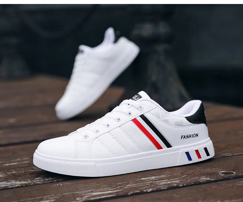 Men's Casual Sports Shoes for Men Lightweight PU Leather Sneakers  Breathable Mens Flat WhiteTennis Shoes