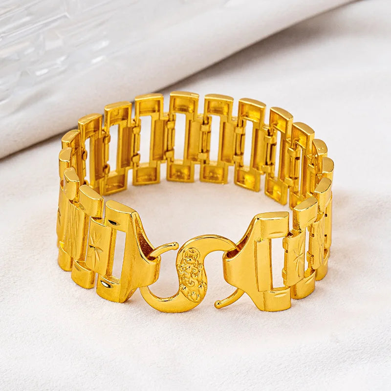Luxury 24K 9999 Pure Gold real gold Rice Wide Bracelet Men's Tank Bracelet