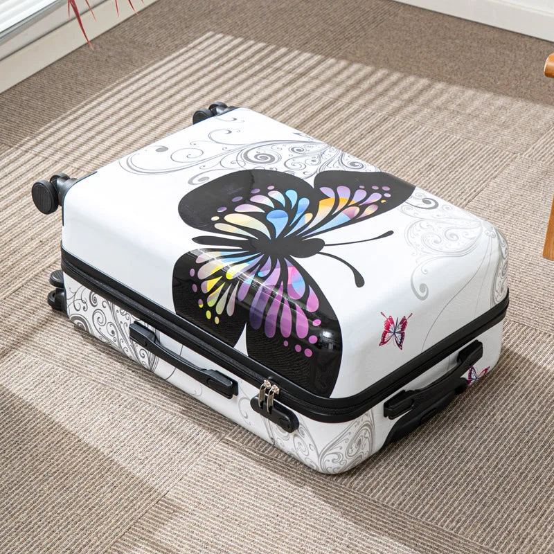 Butterfly Pattern Luggage 20 Inch Large Capacity Rolling Travel Suitcase with Password Lock for Vacation And Business Trips