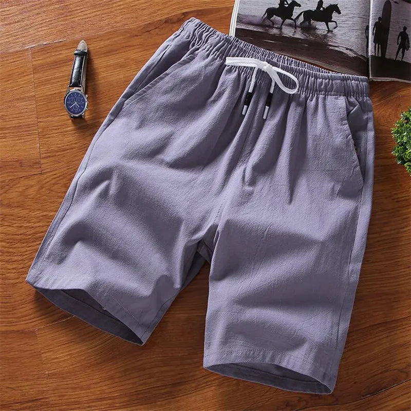 Men Shorts Slim Fit 2025 Summer Cotton Linen Knee Length Breathable Male Clothing Pure Straight Shorts Big Size M-6XL 7XL white