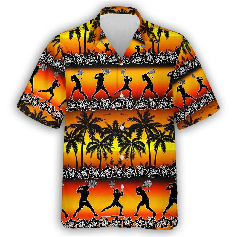 Tennis Lover Shirts For Men Clothes Fashion Sport  Beach Shirt Casual Female Lapel Blouse Hawaiian Ball Club Unisex Button Tops