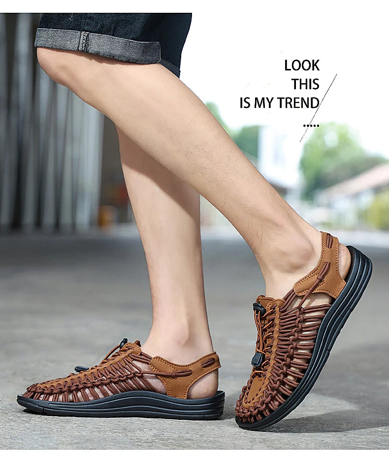 Men's braided casual outdoor sandals oversized sandals summer breathable oversized traceable shoes Roman sandals design Logo