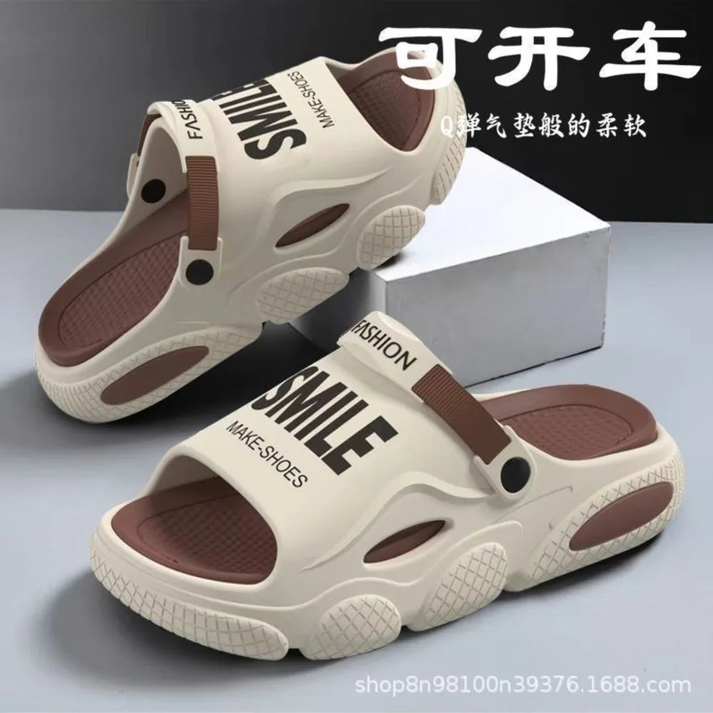 2025 new men's slippers for summer outdoor wear, driving for home use, anti slip, thickened beach sports, outdoor sandals