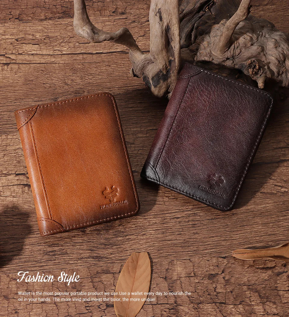 HUMERPAUL Slim Soft Real Leather Wallet for Men RFID Blocking Bifold Multi-card Card Holder ID Purse Male Thin Front Pocket