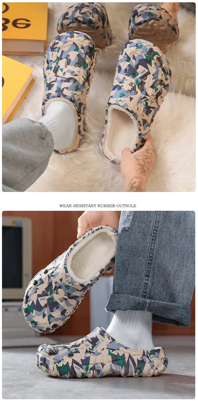 New Men Winter Slippers Indoor Comfortable Warm Slippers Summer Removable Sandals Men Casual Non Slip Plush Fur Slippers for Men