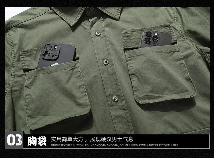 2025 new new men's long-sleeved shirt autumn and winter youth casual overalls fashion trend solid color shirt top