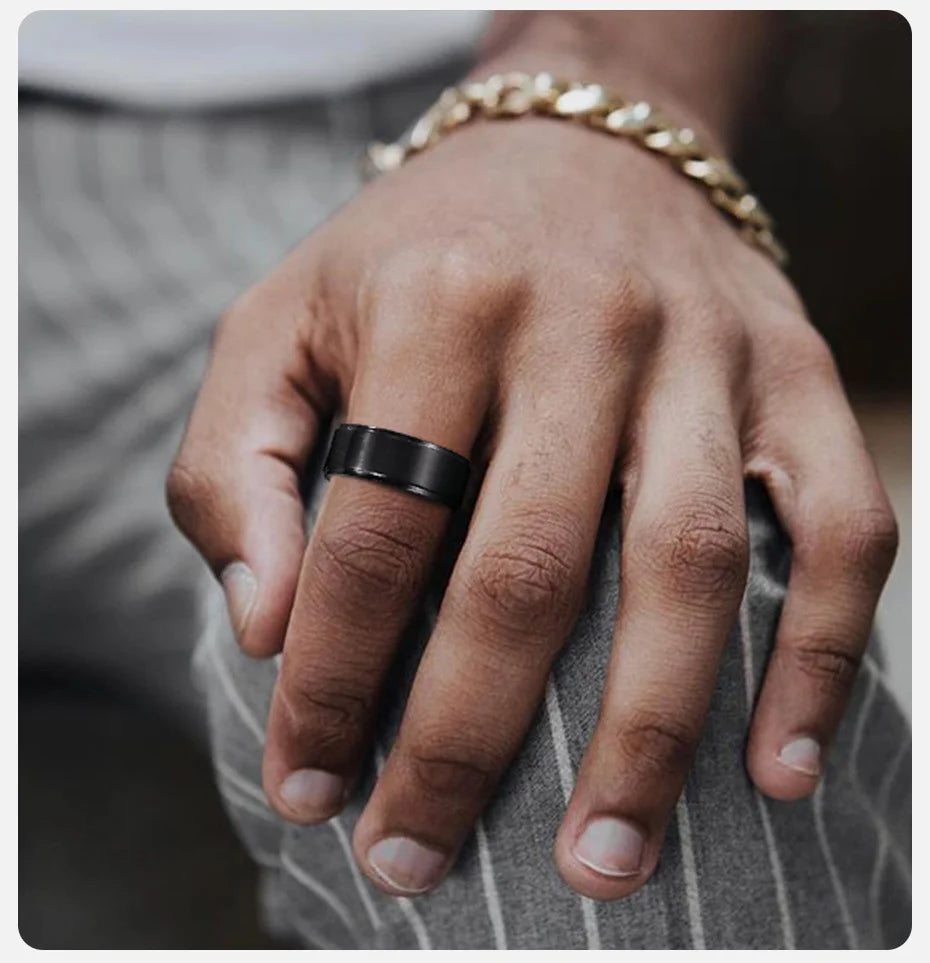 Vnox 8mm Black Titanium Ring for Men,Simple Matte Surface Wedding Band, US Size #7- #12