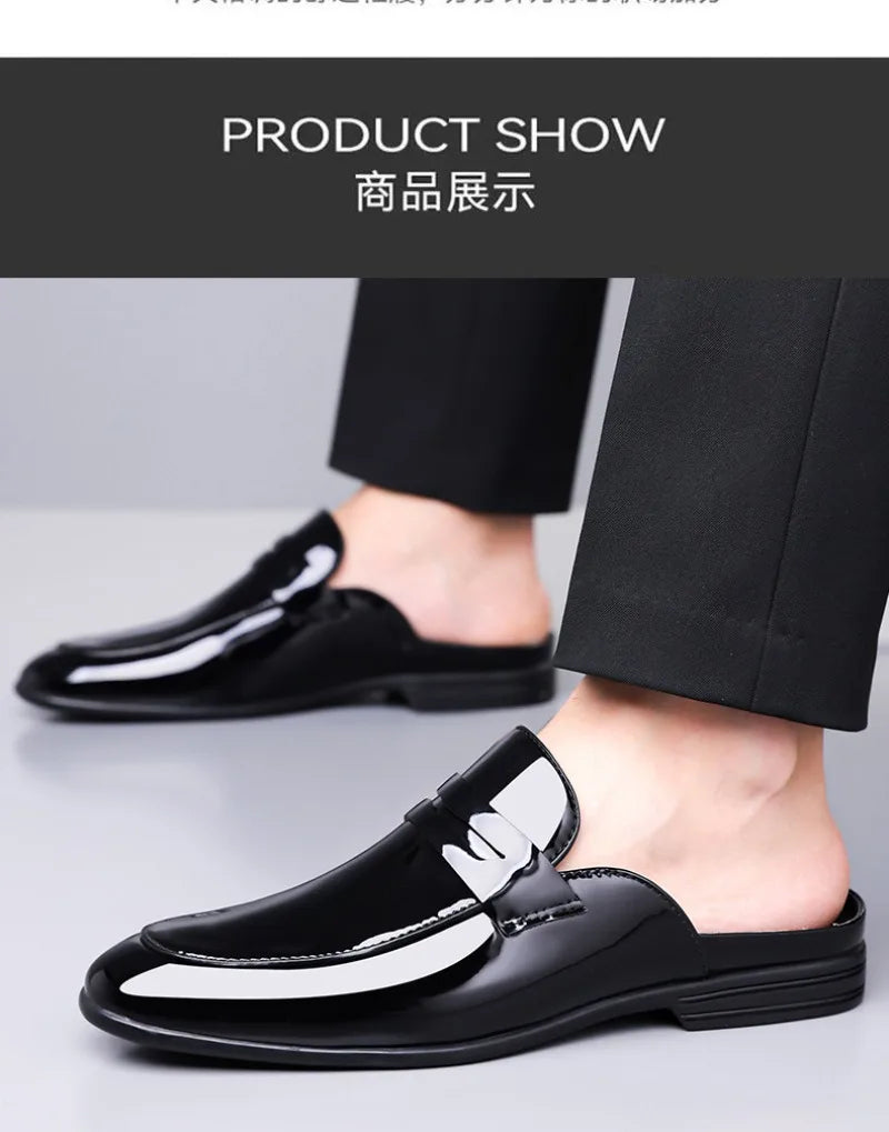 Brand Men's Shoes Luxury Leather Slippers Fashion Baotou Half Slippers for Men Business Dress Slippers Casual Loafers Man Shoes