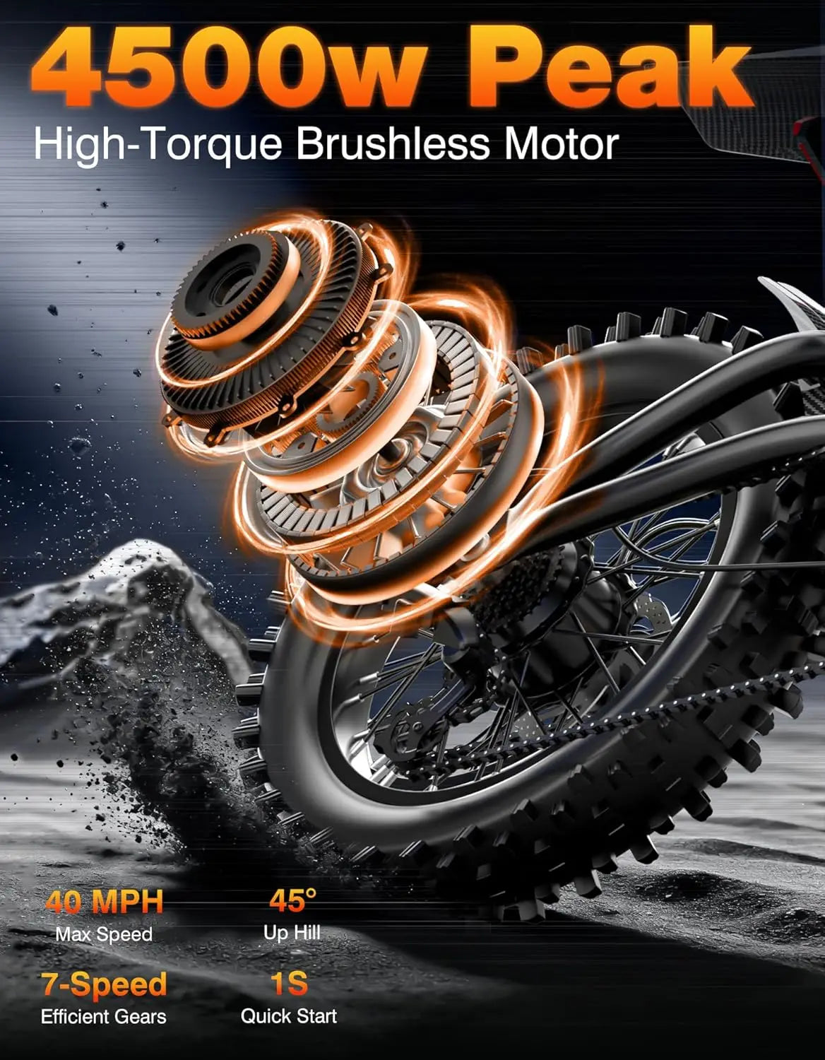 4500W 40MPH 100Mile 48V25Ah 45° Slope Hydraulic Brakes Full Suspension 16in Off Road Electric Dirt Bike, Custom
