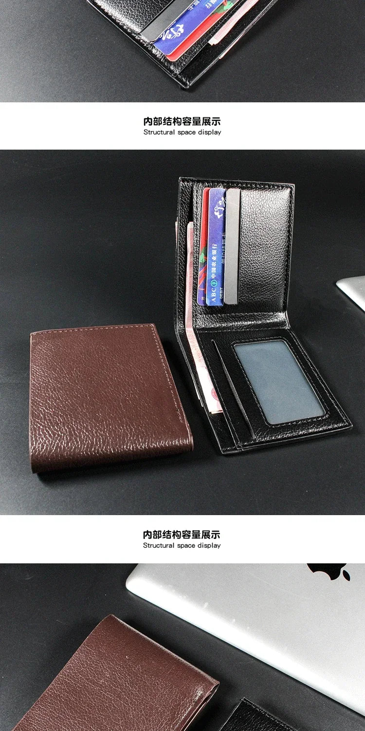 Men's Wallet Genuine Leather Men Wallets Premium Product Real Cowhide Wallets for Man Short Black Walet Portefeuille Homme
