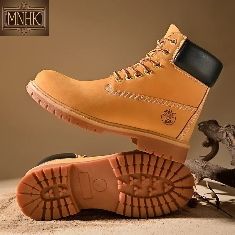 Boots Men High Top Boots Men's Leather Shoes Winter Fashion Plush Warm Shoes Outdoor Sneakers Lace Up Non-Slip Ankle Boots Male