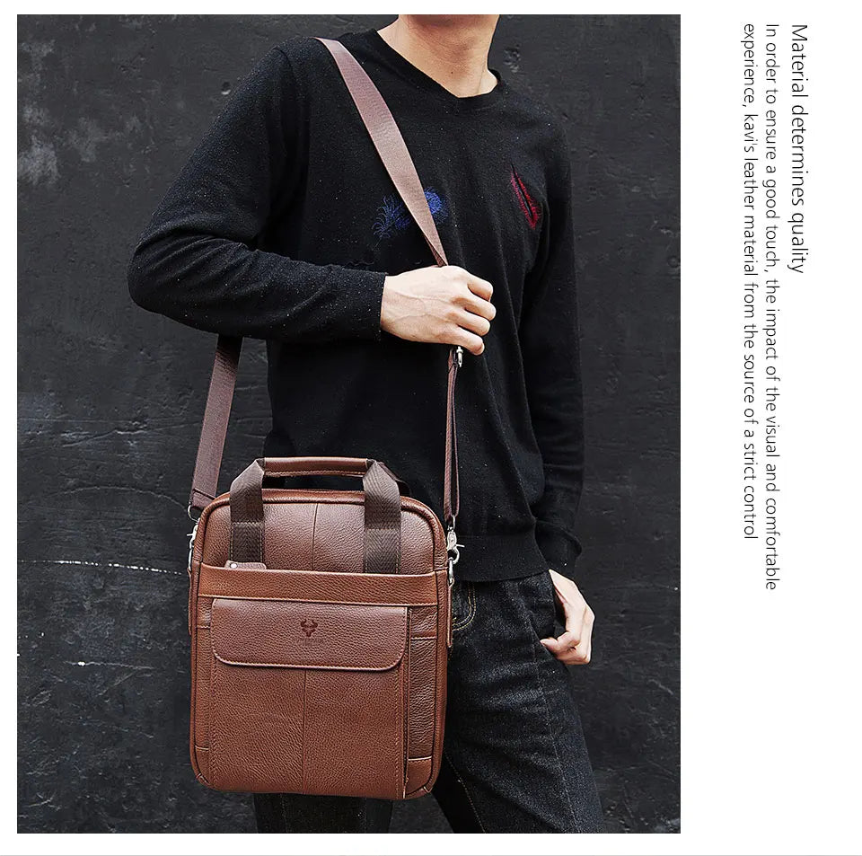Durable Genuine Leather Bags for Men High Quality Business Crossbody Sling Bag for Work Outdoor Travel Male Messenger Packs