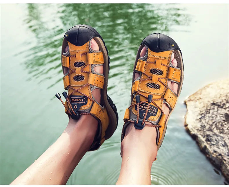 2025 Genuine Leather Men Shoes Summer New Large Size Men's Sandals Men Sandals Fashion Sandals Slippers Big Size 38-47