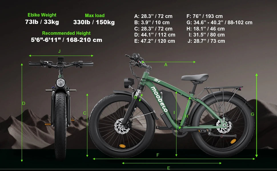 US Delivery Moobelo M1 2000W EBike 48V 22.4AH 35mph 26" Fat Tire Waterproof All-Terrain Adult EBike One-year Warranty