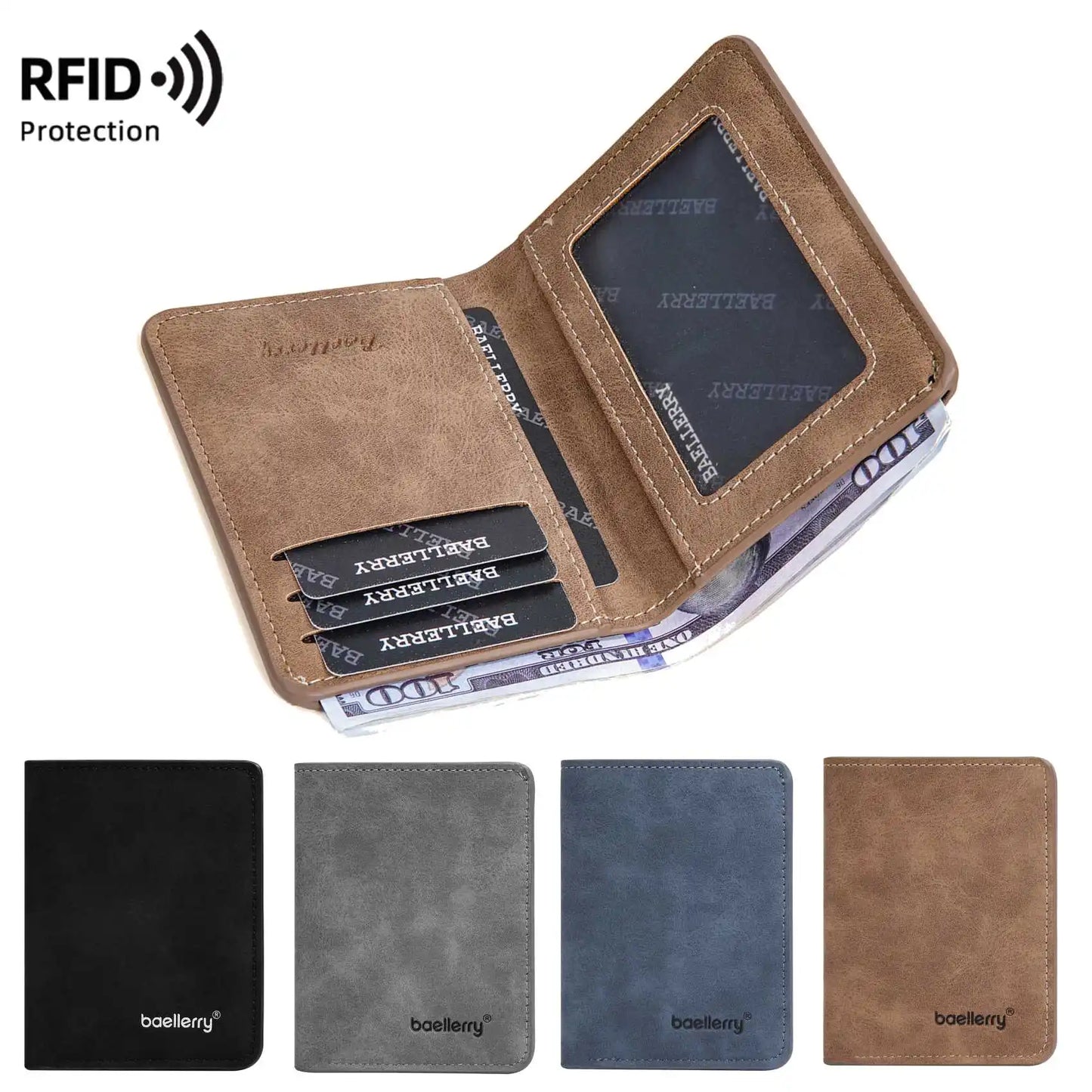 Men's Wallet Slim Sanded Leather Multi Card Holder Minimalist Casual Business Wallet for Men Compact Multi Function Short Wallet