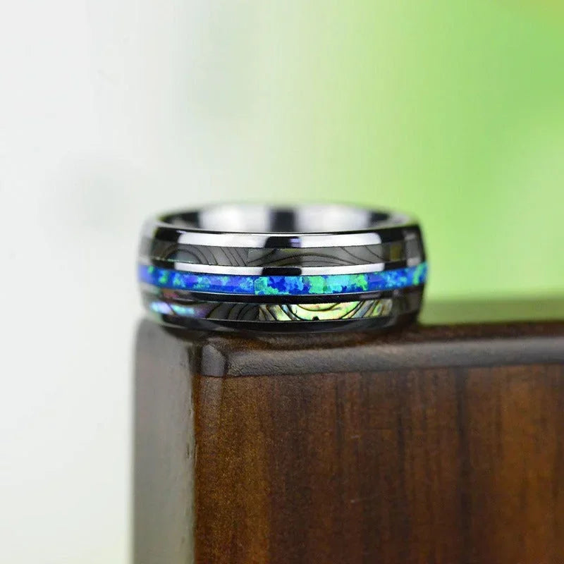Fashion Viking Tree Of Life Stainless Steel Abalone Shell Rings For Men Odin Norse Viking Rune Rings Retro Amulet Jewelry Gift
