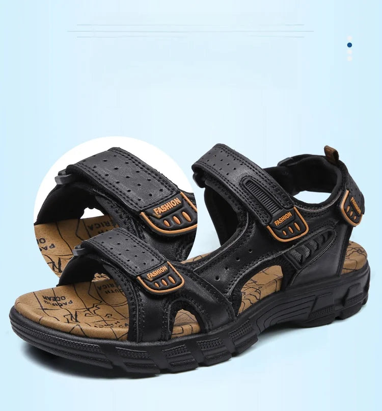 Men's shoes summer plus size shoes hollow soft bottom layer cowhide sandals casual sandals light outdoor beach shoes 38-46