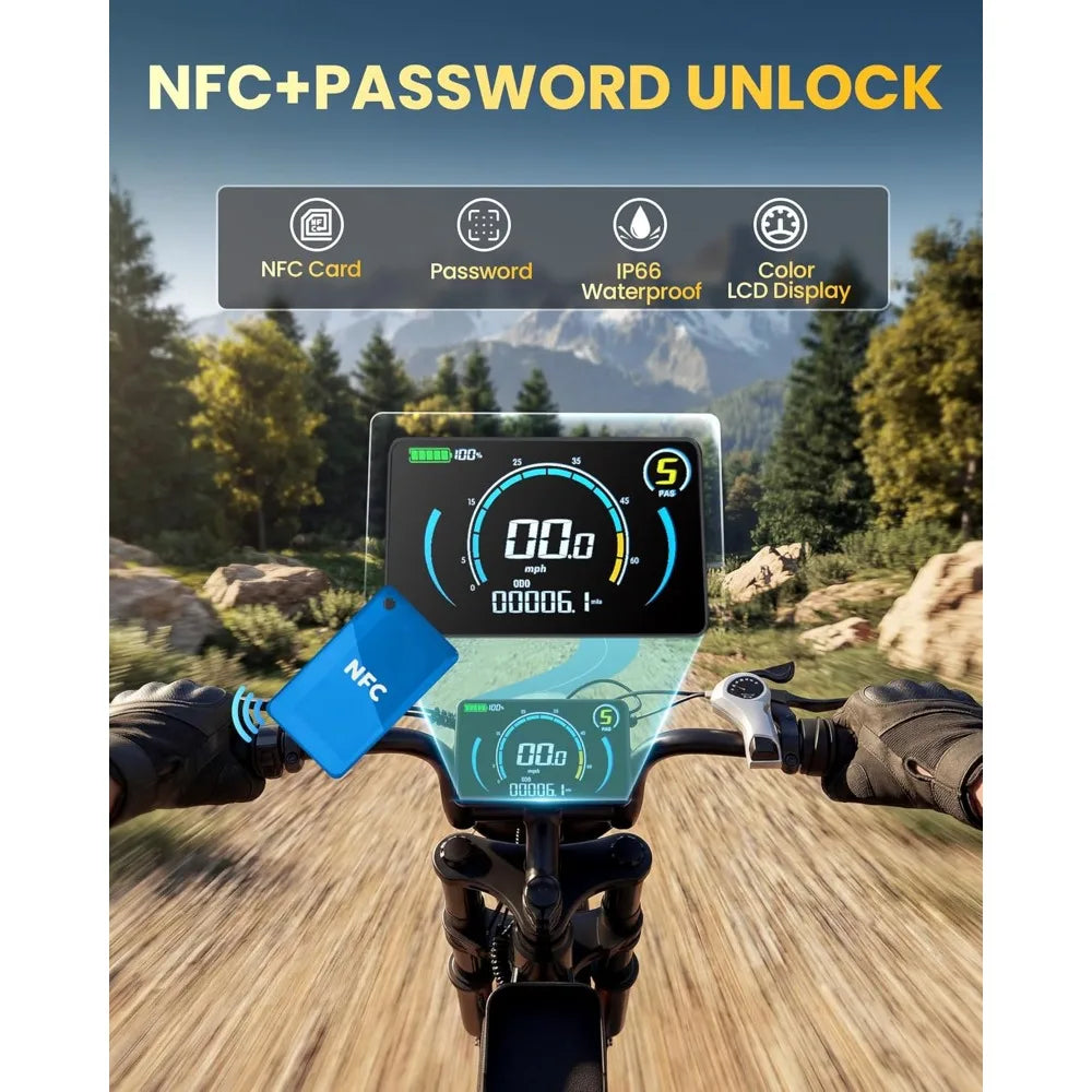 Electric Bike for Adults, 1500/2000W Peak 33/40MPH E-Bike 60/80Miles with NFC & Password Unlock, 48V 15/25Ah Removable Custom