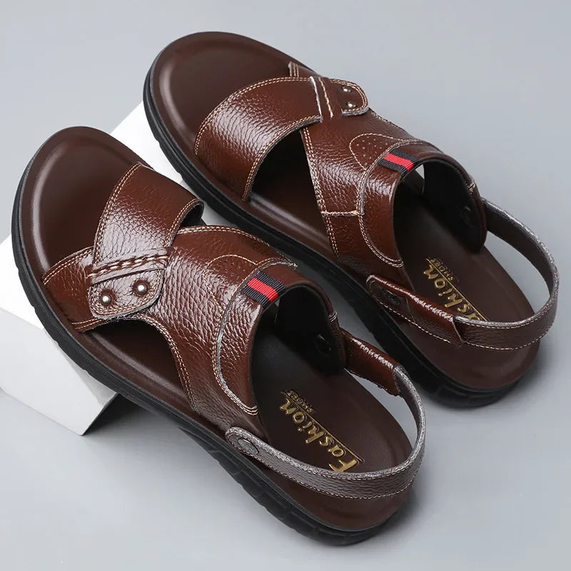 Men Sandals Summer Slippers New Beach Shoes  Outdoor Non-slip Leather Sandals for Men