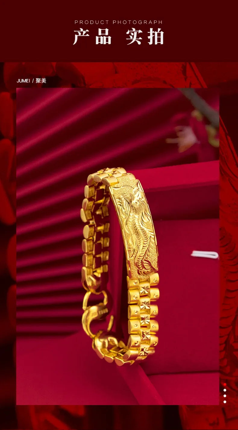 Imitation 24K Real Gold Chinese Dragon Pattern Bracelet Men's Carven Design Big Bracelet Gold Version Domineering Watch Chain