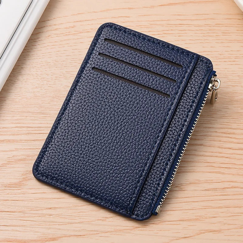 Slim Leather Wallet for Men Multi Slot Card Holder with Coin Pocket Black Brown Business Purse