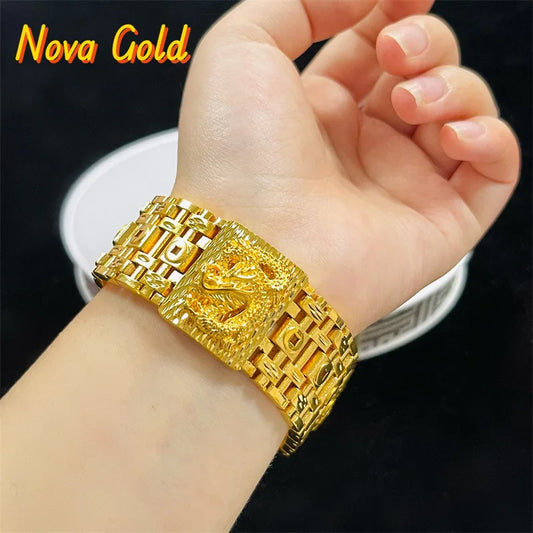 NovaGlod Exquisite craftsmanship 24K real gold embossed dragon bracelet money watch bracelet men's domineering dragon 9999 hand