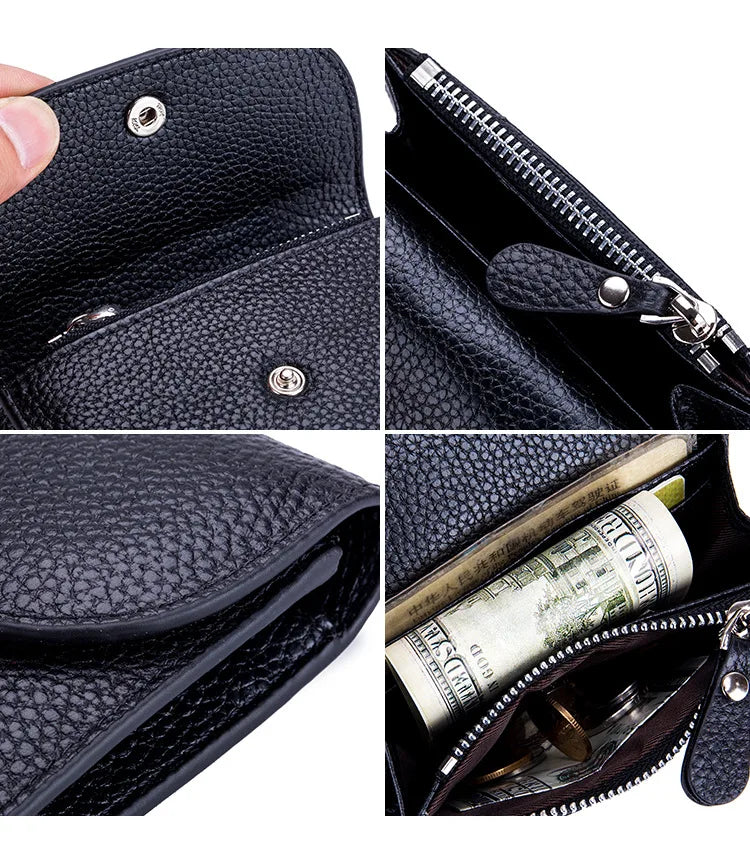Genuine Leather Wallet Women Casual Simple Female Short Small Wallets Coin Purse Card Holder Men Money Bag with Zipper Pocket