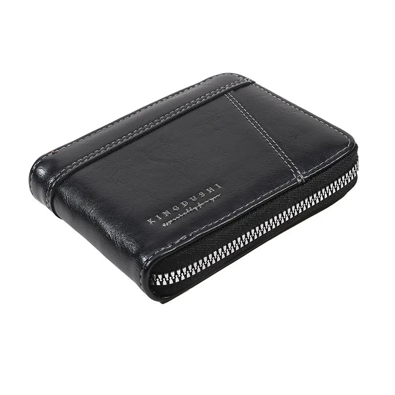 Leather Men’s Wallet Luxury Mens Purse Male Zipper Card Holders with Coin Pocket Rfid Wallets Gifts for Men Money Bag