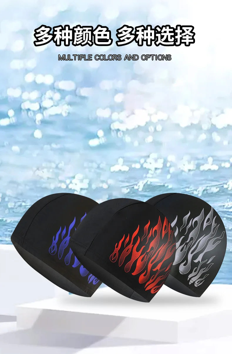 Men's Swimming Caps Large Size High Elastic Breathable Nylon Swim Cap Fashion Printing Ear Protection Men Male Swimming Cap Hat