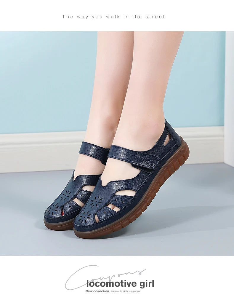 Sandals Summer Breathable Leather Slippers Women Fashion Non-Slip Casual Roman Shoes Ladies Sandals on Sale Off White Shose