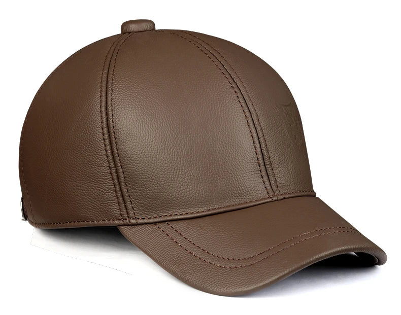 Warm Hat Man 2024 Winter Genuine Leather Baseball Caps Male Casual Cowhide Belt Ear Protect Sport Hockey Hunt Flight Casquette
