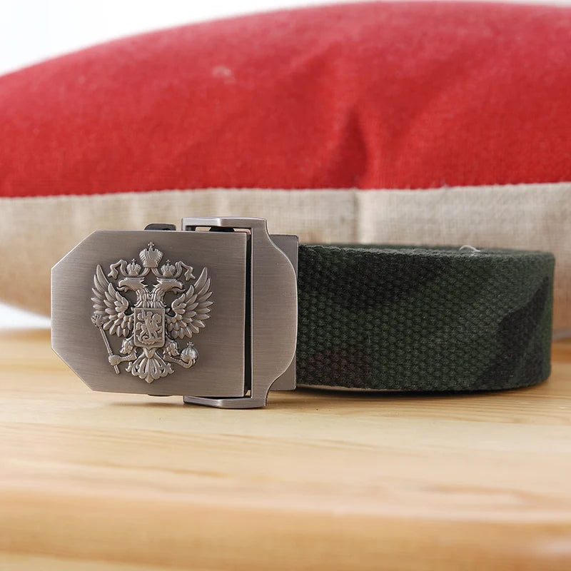 Men Canvas Belt Russia Metal Buckle Belts for Men Jeans Waistband Army Military Tactical Belts Outdoor Soldier Strap Male Black