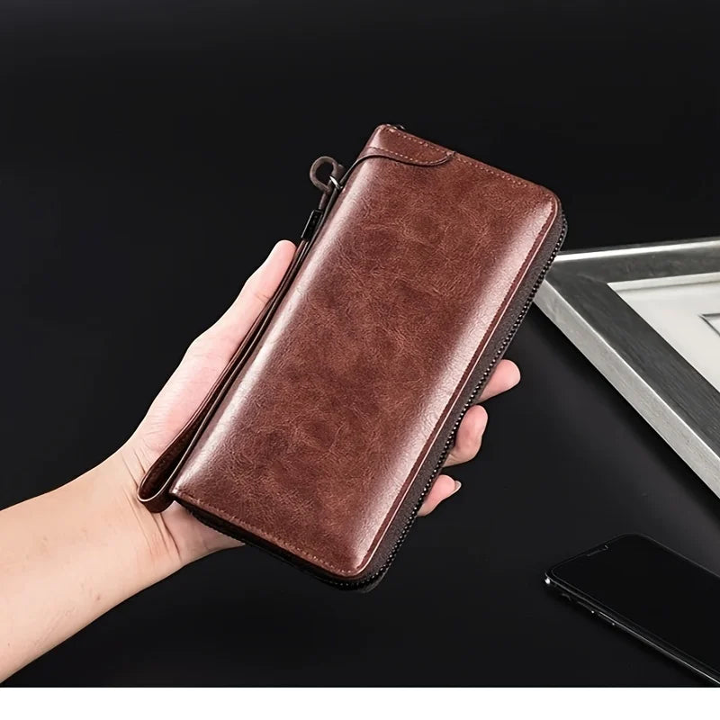 Men's Long Zipper Wallet High Quality Pu Leather Wallet For Men RFID Blocking Business Clutch Bag Credit Card Holder Purse Man