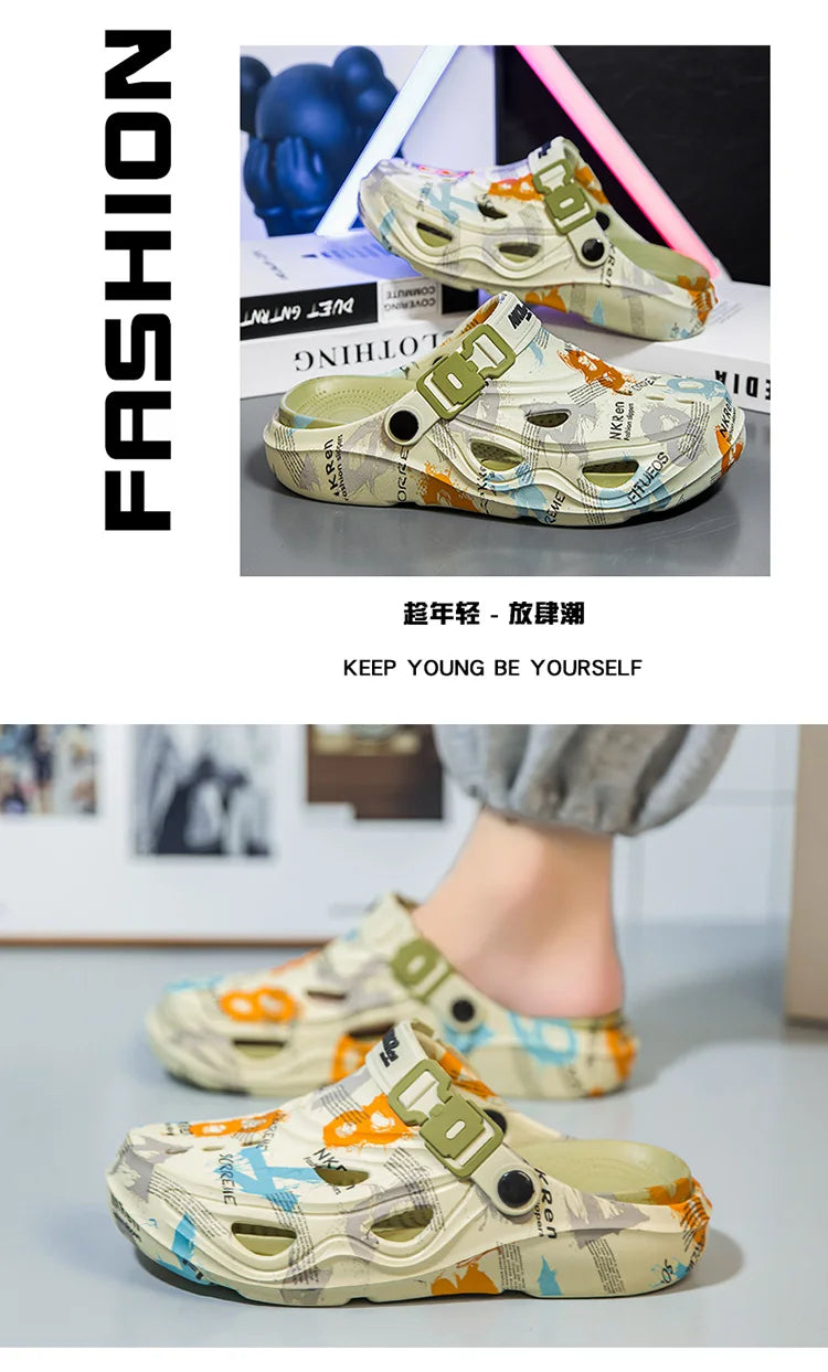 2025 New Men's Clogs Slippers Home Platform Sandals Summer Outdoor Beach Water Shoes Non-slip Male Sneakers Lightweight Sandals