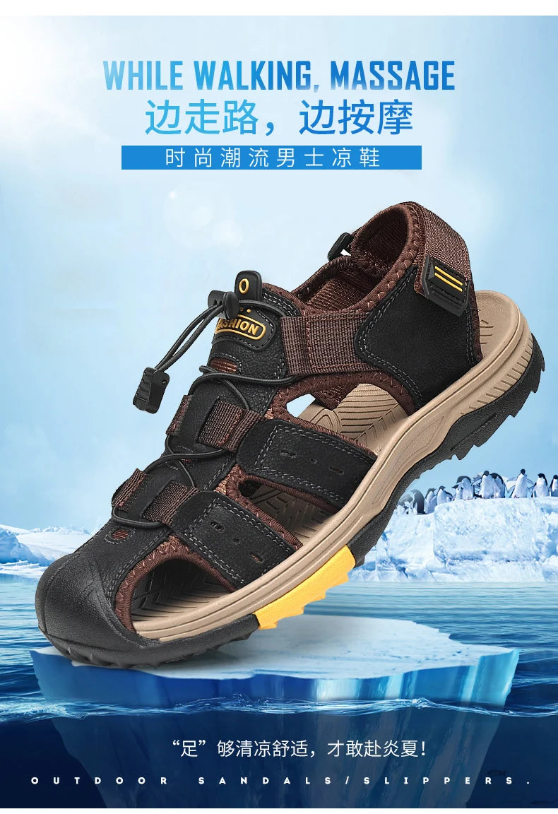 Summer Men Sandals Genuine Leather Mens Casual Shoes Outdoor Men Leather Sandals for Men Beach Shoes Roman mens Shoes