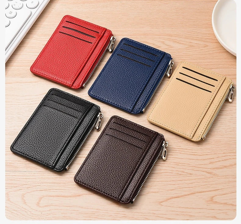 Slim Leather Wallet for Men Multi Slot Card Holder with Coin Pocket Black Brown Business Purse