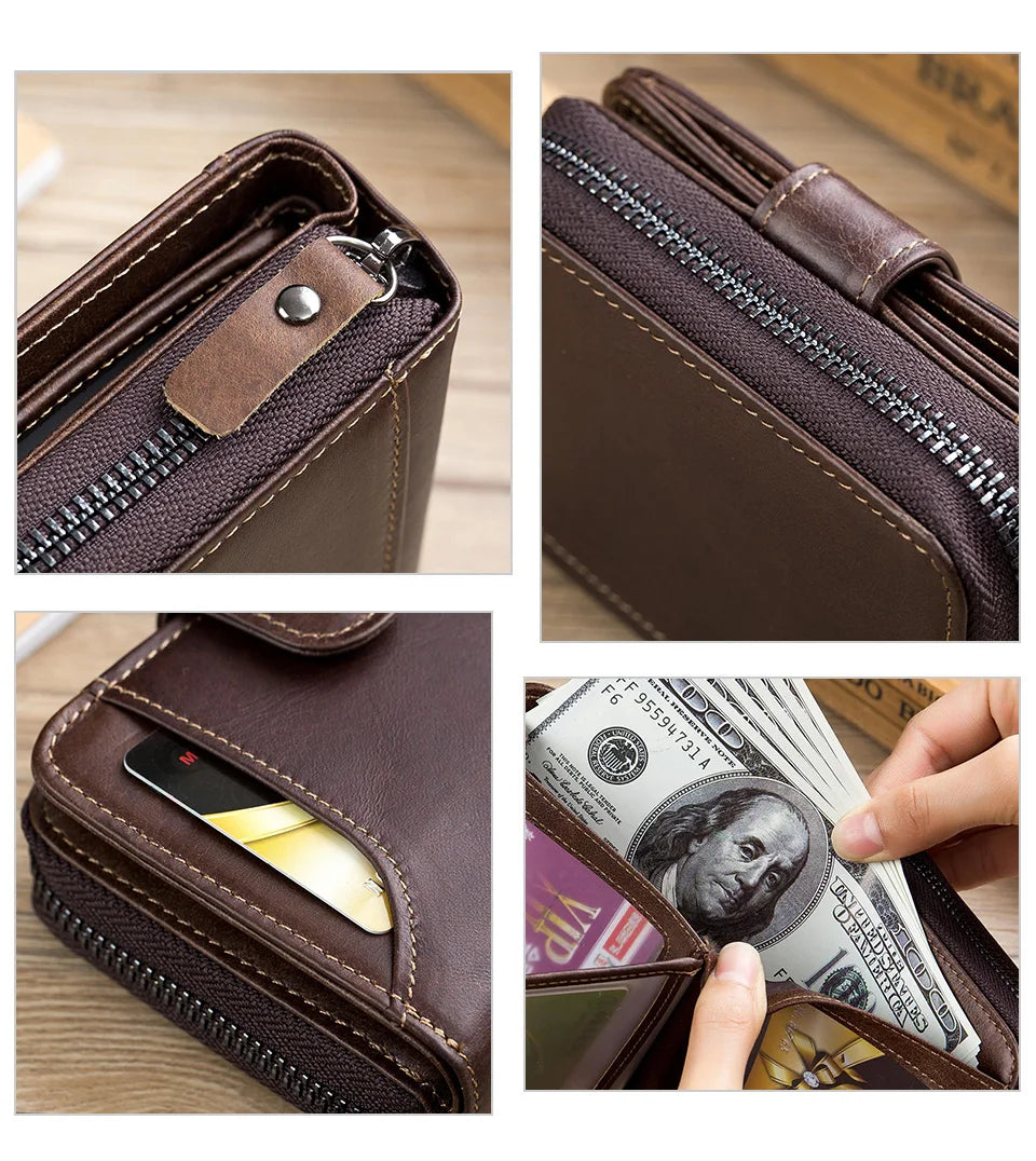 BULLCAPTAIN Business Men's Wallet Genuine Leather Wallet Multi-Function Business Card Holder Small Card Box Leather Purse Man